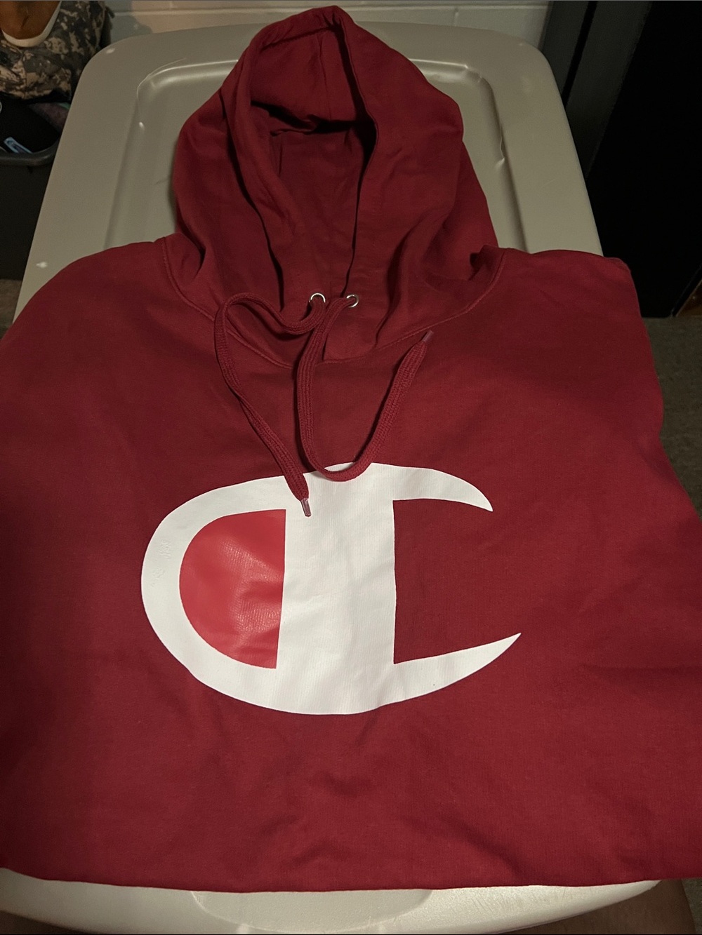 Champion Burgundy Hoodie with White & Red Logo Sz 6XL